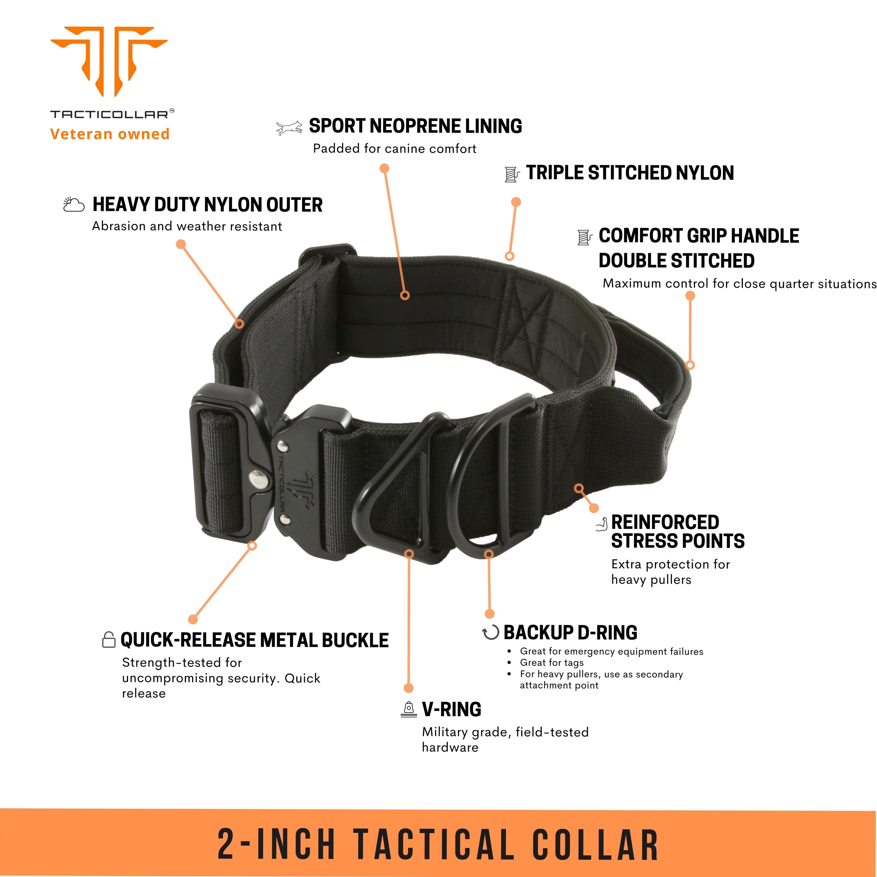 Tactical flat dog collar, Coyote Brown agitation collar, patch shops area, 50 mm/ 2 inch, metal Cobra buckle, vertical steel vring, military style